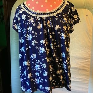 Earth Angels Navy Blue Floral Top Size M